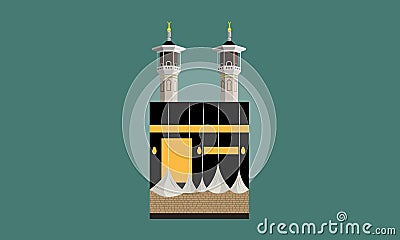 Khana Kaba â€“ Mosque of World Makkah Saudi Arabia Cartoon Illustration